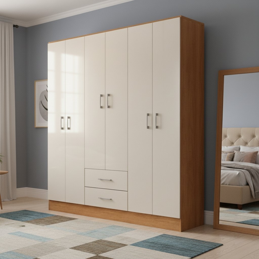 Guarda-Roupa 6 Portas Jamaica 6002 1,34 m Cinamomo/Off White – FELLICCI