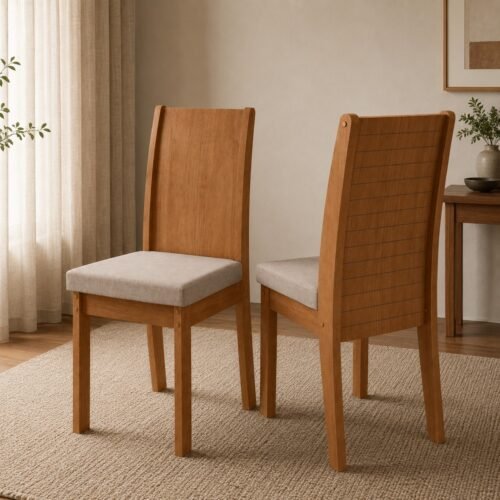 Kit 2 Cadeiras Athenas Amêndoa Clean/Linho Rinzai Bege - LOPAS