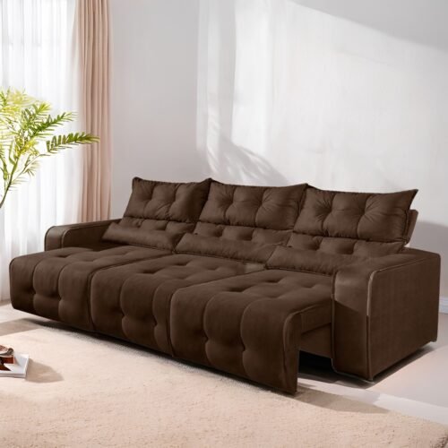 Sofá Retrátil e Reclinável Premier/Minas 2,50 m Veludo Marrom 506 - DECORAR ESTOFADOS