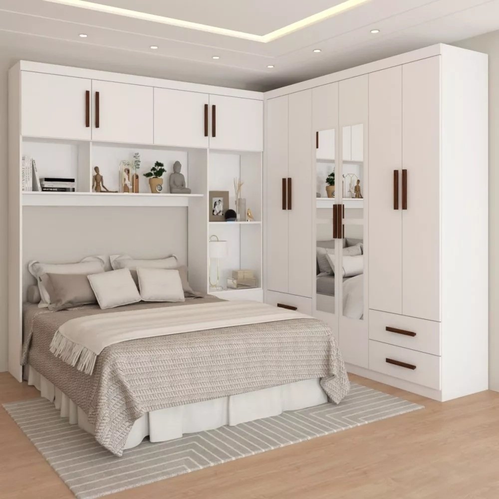 Modulado 4 Portas + Guarda-Roupa 6 Portas Hércules (Com Espelho) Branco - CARIOCA MÓVEIS