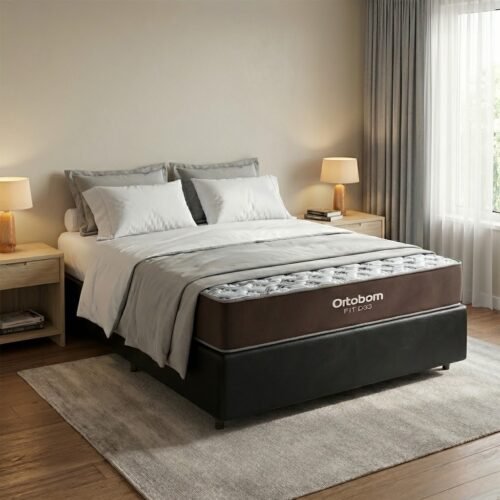 Colchão Casal Fit 17 cm D33 + Base Simples Corino Preto – ORTOBOM + BIOSTAR