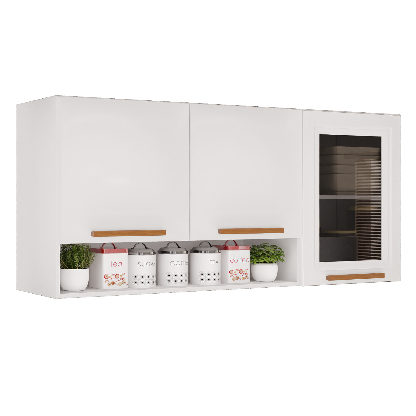 Armário Aéreo 3 portas Vidro Fumê New Valência Branco/Cinamomo - SALLÊTO - Imagem 3