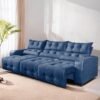 Sofá Retrátil e Reclinável Premier/Minas 2,50 m Veludo Azul 510 - DECORAR ESTOFADOS