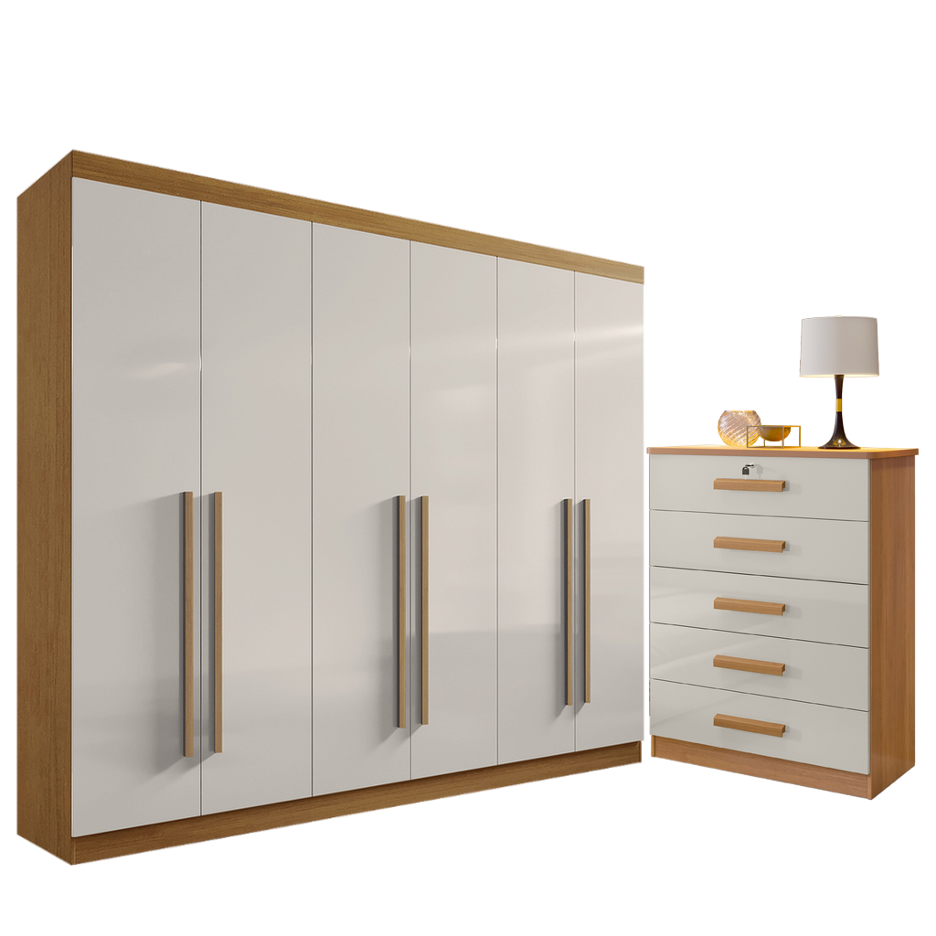 Guarda-Roupa 6 Portas Da Vinci + Cômoda Ipanema Cinamomo/Off White – D’DORO MÓVEIS - Imagem 2