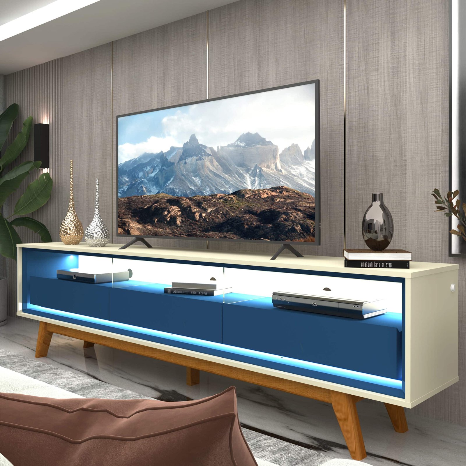 Rack até 75″ Requinte 212 Off White/Azul – GELIUS