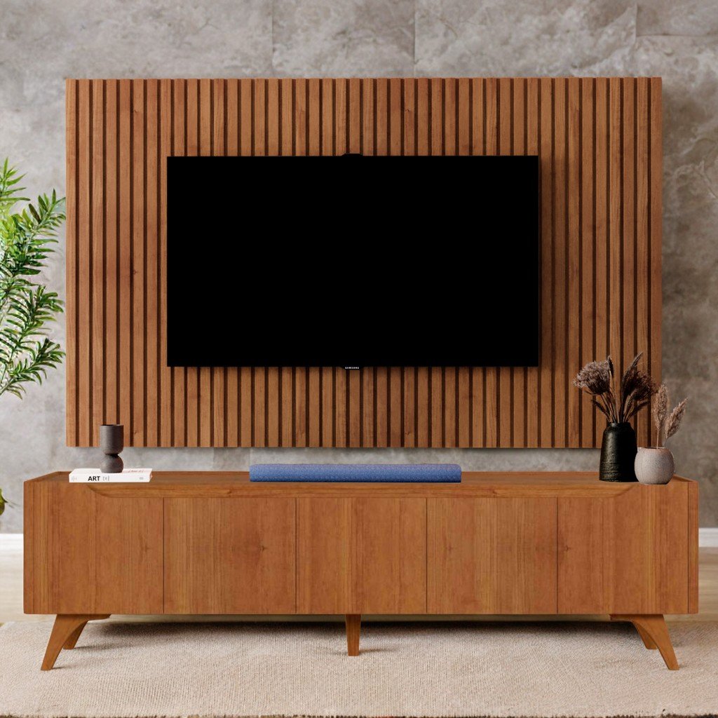 Painel Ripado até 75″ Versátilis 2,17 m + Rack Atenas 2,20 m Naturale – MAVAULAR