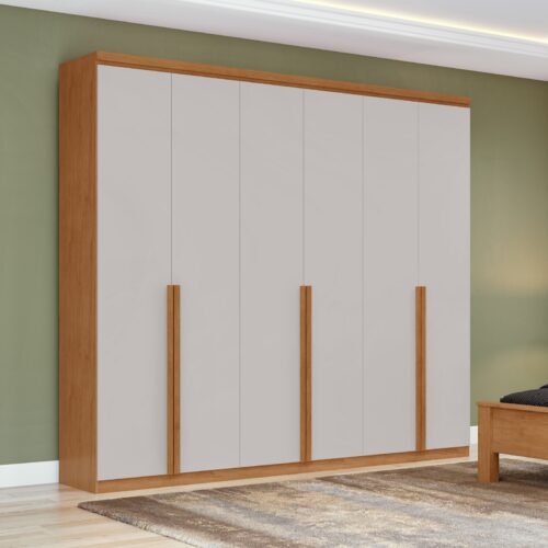 Guarda-Roupa 6 Portas Alonzo 2,30 m Amêndoa Clean/Off White - LOPAS