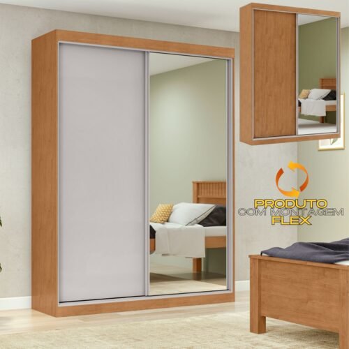 Guarda-Roupa 2 Portas Quadrix 1,54 m Amêndoa Clean/Off White/Amêndoa Clean – LOPAS
