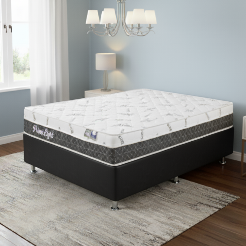 Colchão Casal Prime Light 26 cm D28 Molas Ensacadas + Base Simples Corino Preto – ORTHOPRIME + BIOSTAR