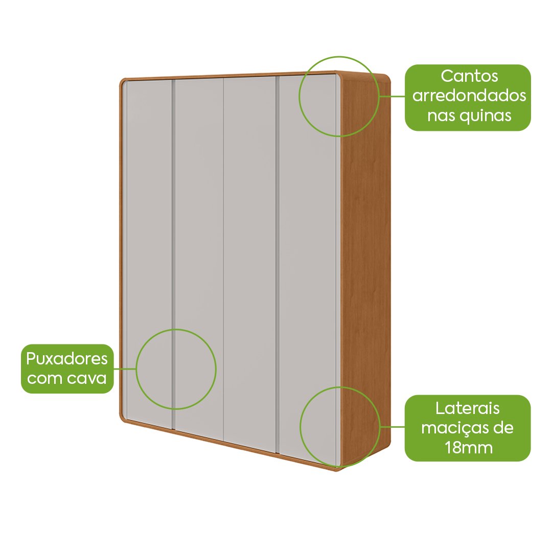 Guarda-Roupa 4 Portas Loop 1,84 m Amêndoa Clean/Off White - LOPAS - Imagem 3