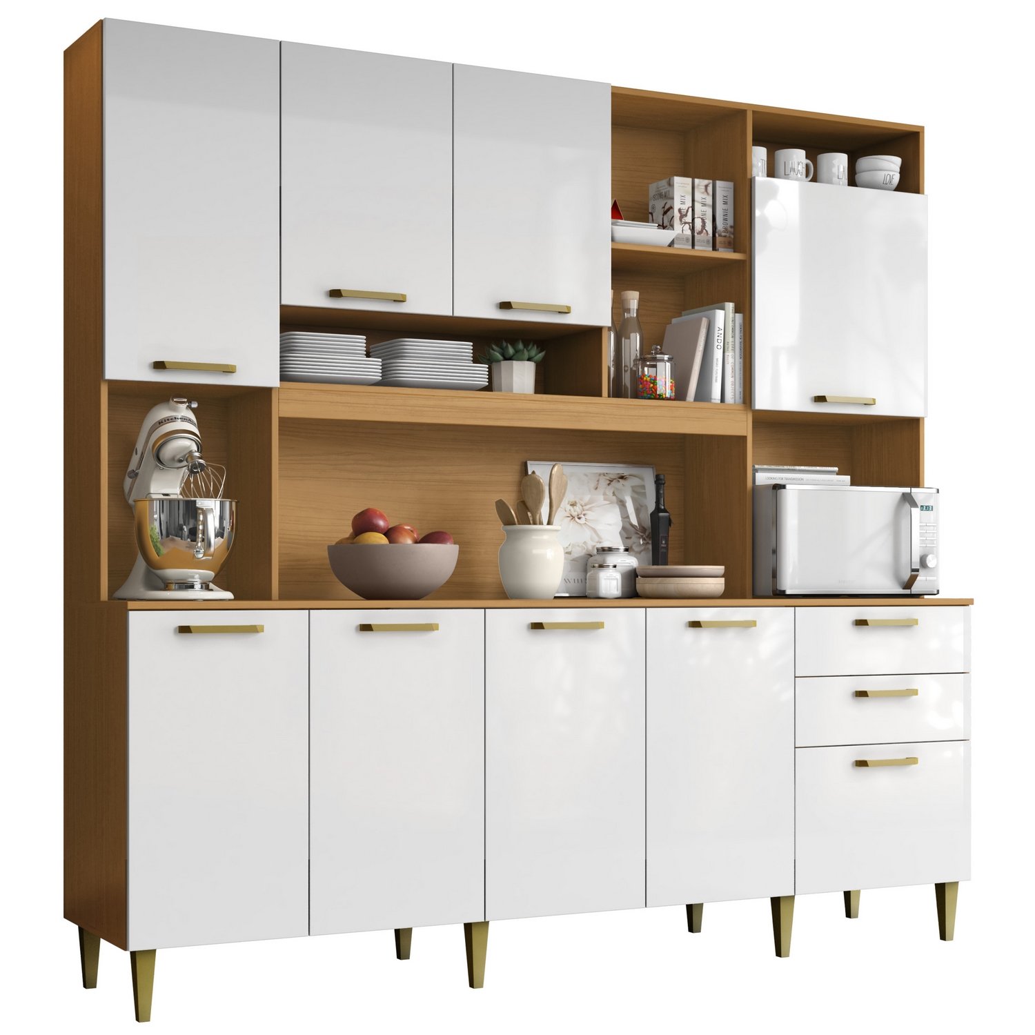 Kit Cozinha Mega 2,08 m Cinamomo/Branco - ARAMÓVEIS - Imagem 3