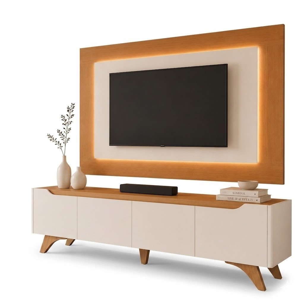 Painel até 58″ + Rack Atenas 1,80 m Off White/Naturale – MAVAULAR - Imagem 2