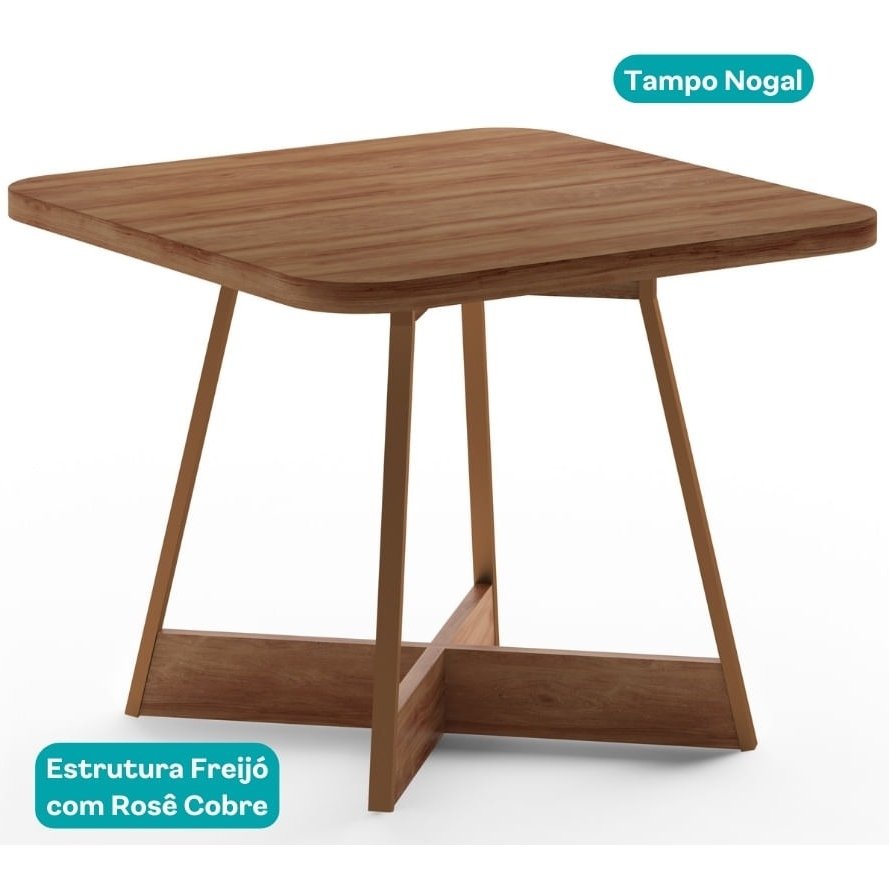 Mesa Átria 1593 Quadrada 90 Rosê Cobre/Nogal Freijó - CARRARO MÓVEIS - Imagem 3