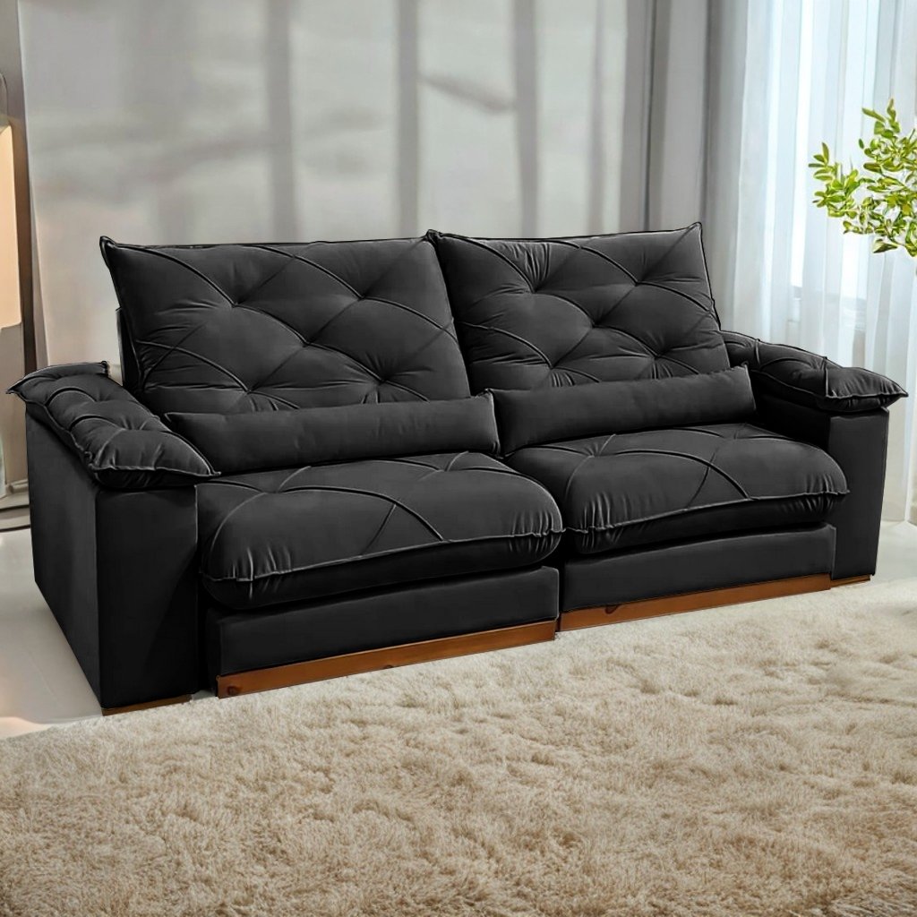 Sofá Retrátil e Reclinável Gran Paladium (Pillow) 2,50 m Veludo Preto – IMPÉRIO DECOR