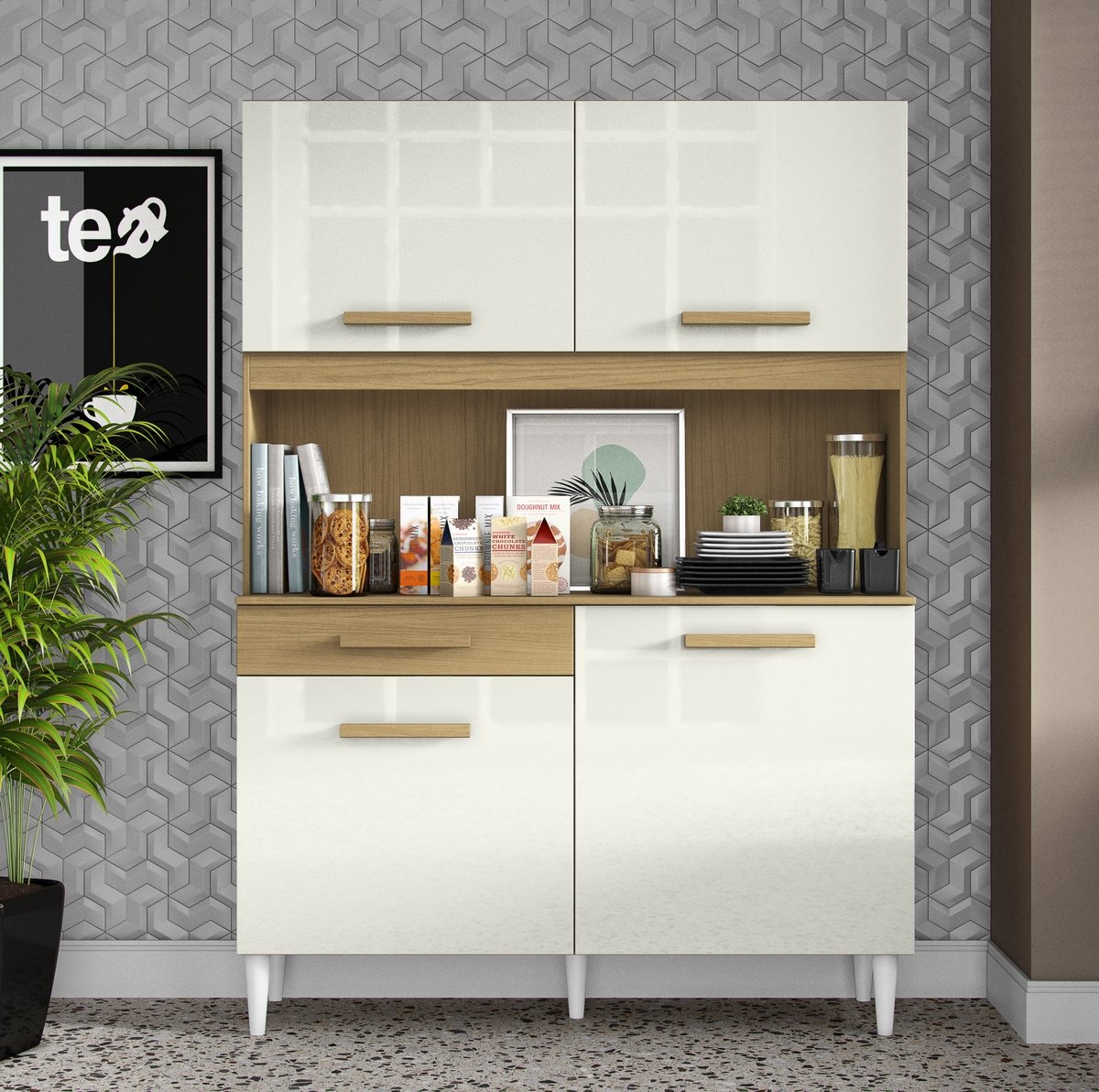Kit Cozinha 4P1G 1,21 m Atacama/Off White - ARAMOVEIS