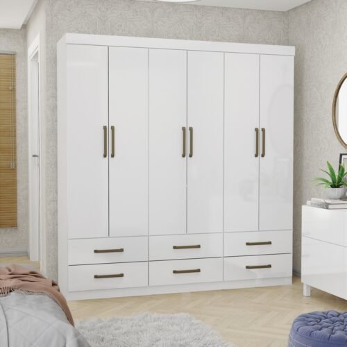 Guarda-Roupa 6 Portas(Sem Espelho/Sem Pés)Dallas 1,53 m Branco - CARIOCA MÓVEIS
