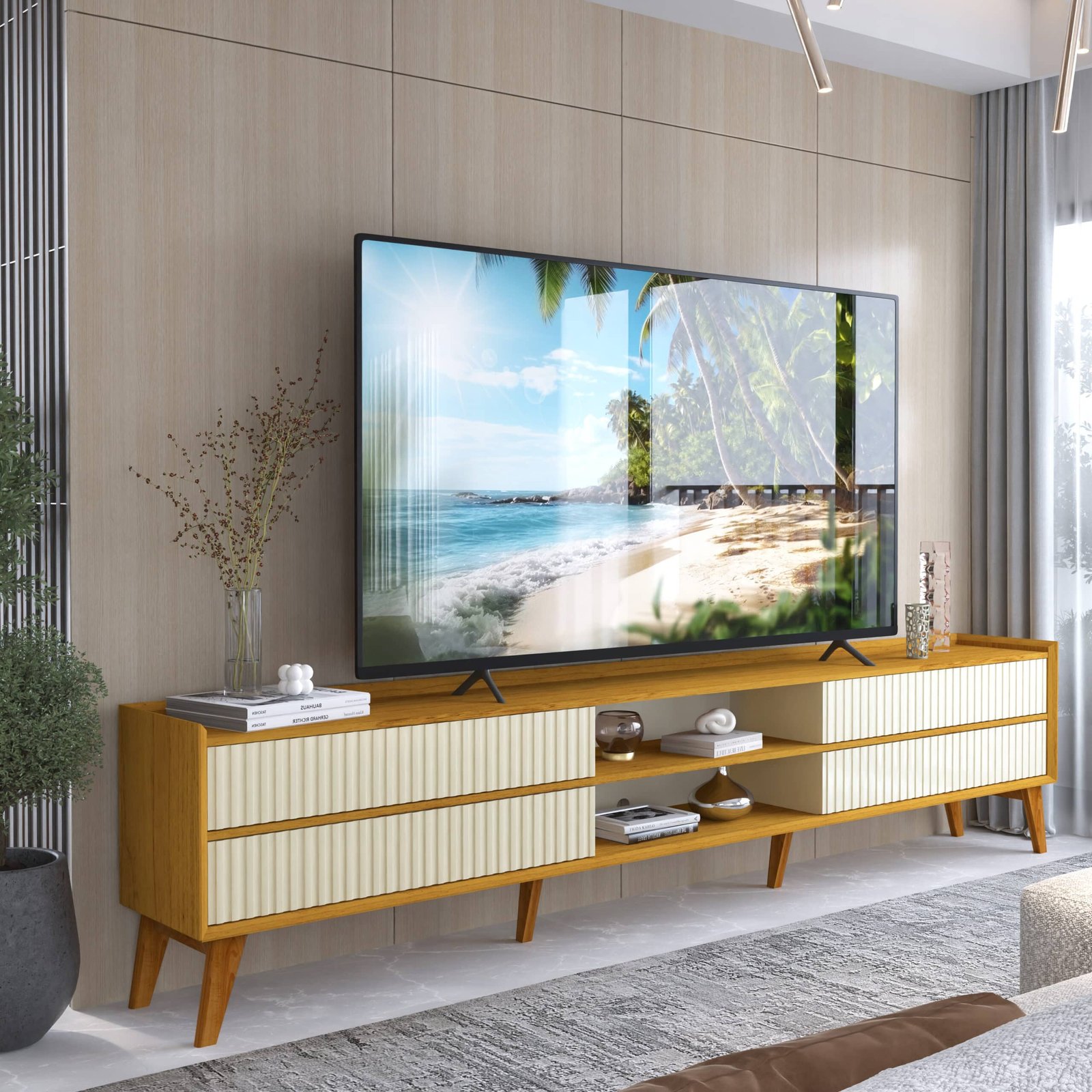 Rack ate 85" Magnifico Naturale/Off White - GELIUS - Imagem 4
