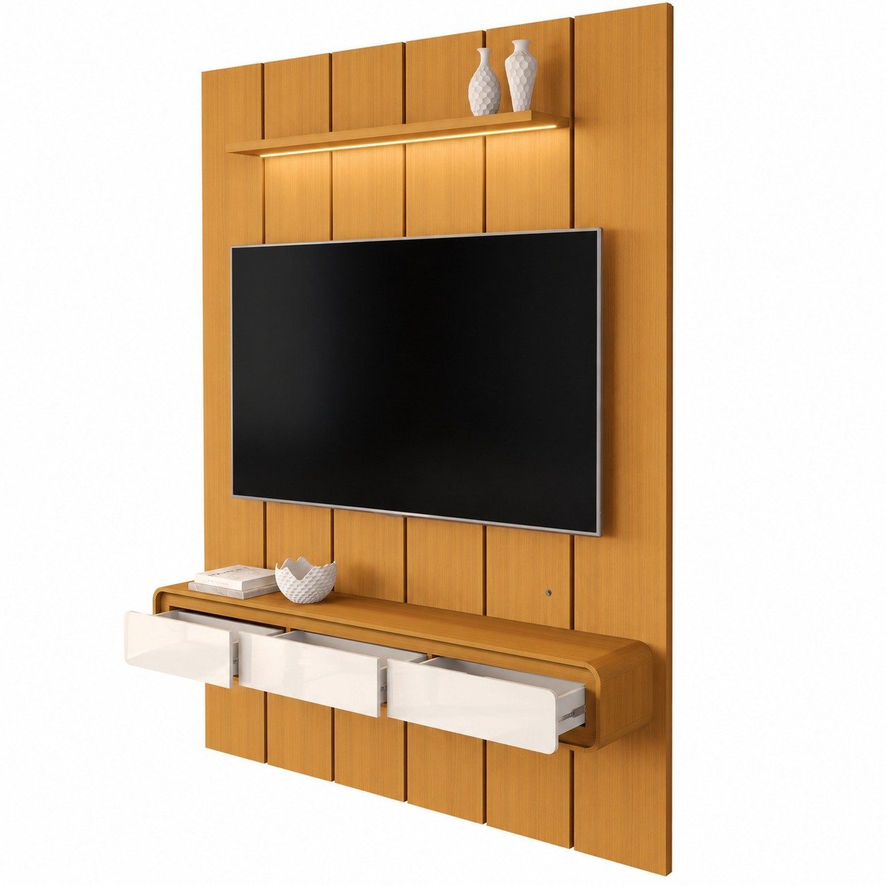 Painel até 75″ Lumi 1,88 m Cedro + Nicho Liv 1,80 Cedro/Off White – EDN MÓVEIS - Imagem 5