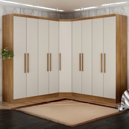Guarda-Roupa Modulado Rizon 001(Dois Módulos 4 Portas + Um Módulo Canto Oblíquo) Cumarú/Fendi - NOVO HORIZONTE