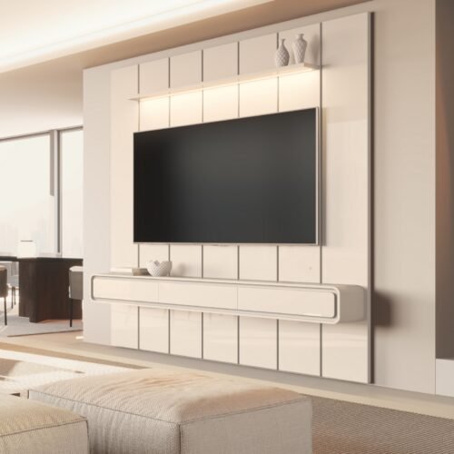 Painel até 75″ Lumi 2,19 m Off White + Nicho Liv 2,18 m Off White – EDN MÓVEIS