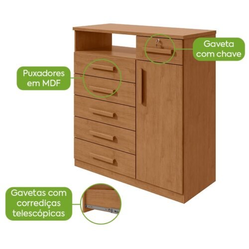 Alternative view of Cômoda 6 Gavetas com Sapateira Da Vinci Amêndoa Clean - LOPAS