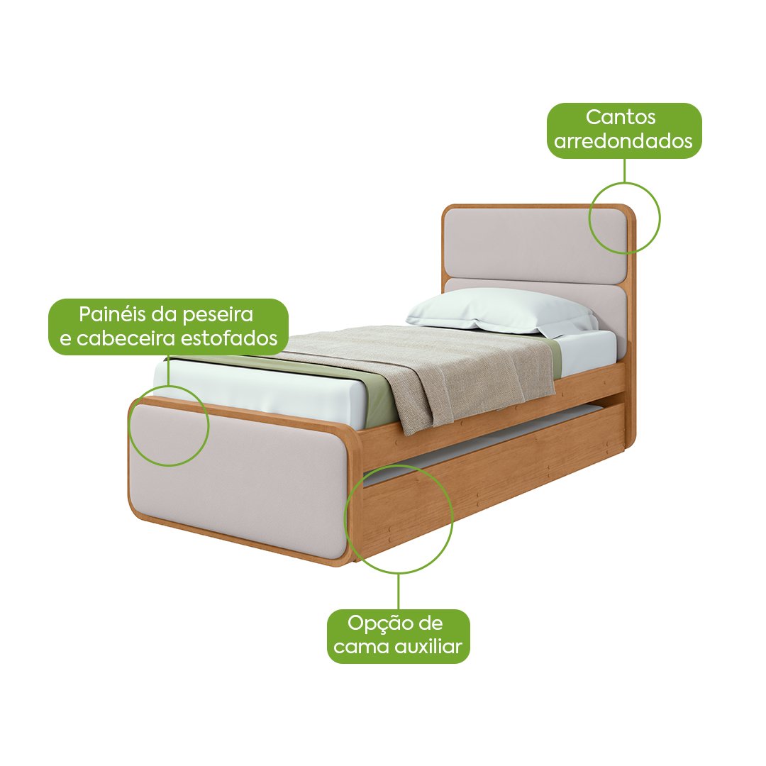 Cama Solteiro Loop com Auxiliar Amêndoa Clean - LOPAS - Imagem 2