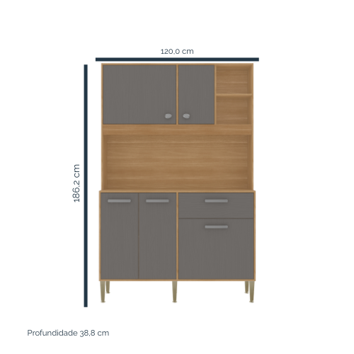 Kit Cozinha Liv 1,20 m Freijó/Gris - KIT'S PARANÁ - Imagem 4