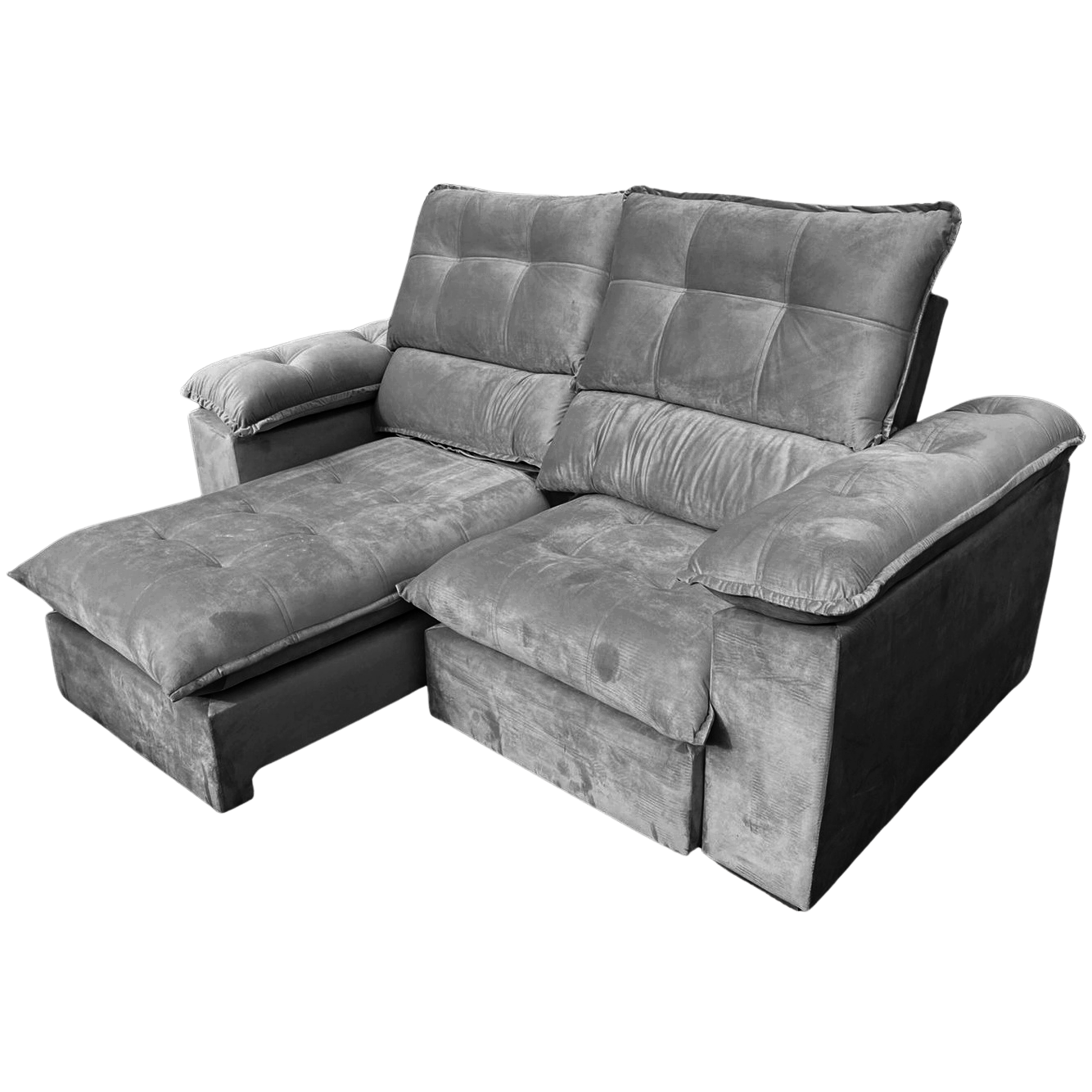 Sofá Retrátil e Reclinável Suíça 2,50 m Veludo Cinza Grafite – LEO DECOR (PROMOÇÃO - LEVE AVARIA) - Imagem 2