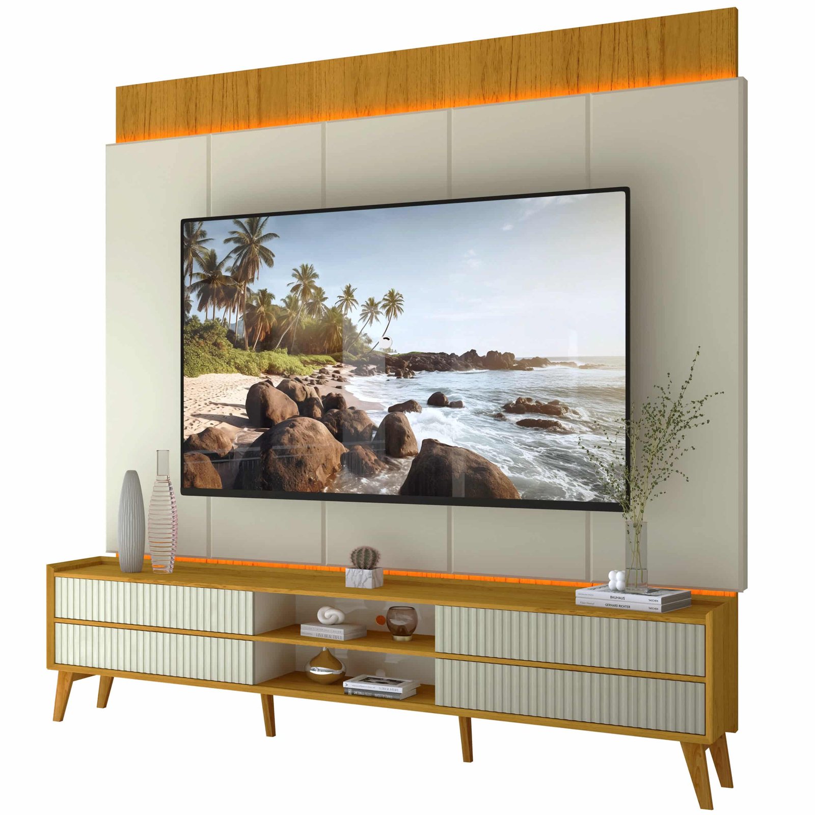 Painel + Rack até 85" Magnífico Naturale/Off White - GELIUS - Imagem 8