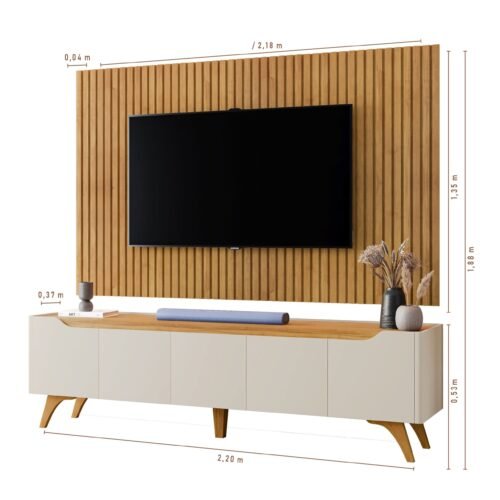 Alternative view of Painel Ripado até 75″ Versátilis 2,17 m Naturale + Rack Atenas Off White/Naturale – MAVAULAR