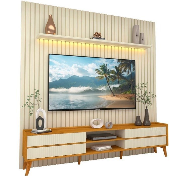 Painel até 85″ Nobre 230 Off White + Rack Magnífico Naturale/Off White – GELIUS - Imagem 6