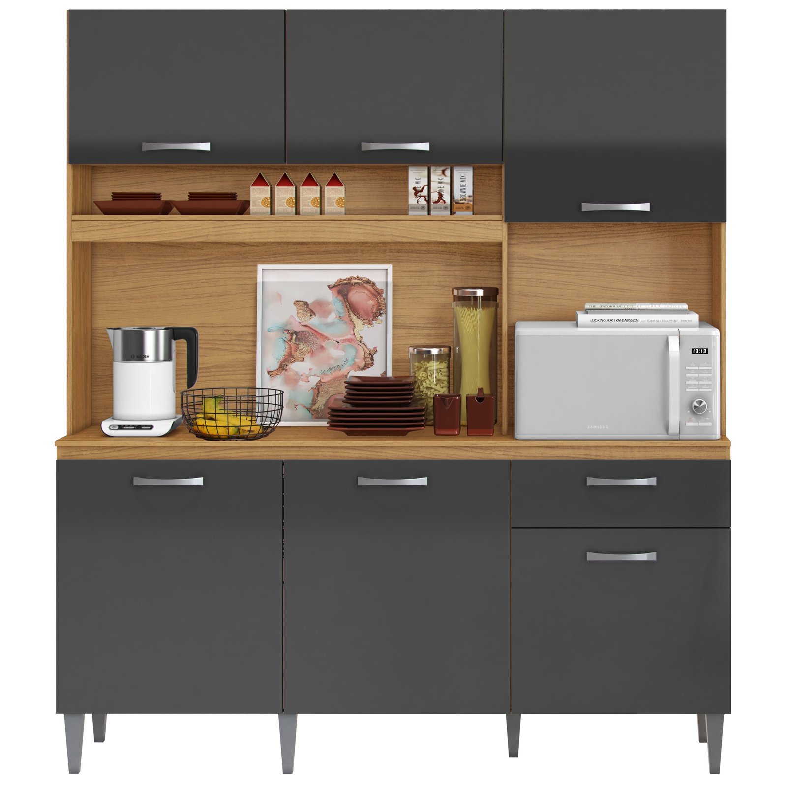 Kit Cozinha Siena 1,60 m Cinamomo/Grafite – ARAMÓVEIS - Imagem 4