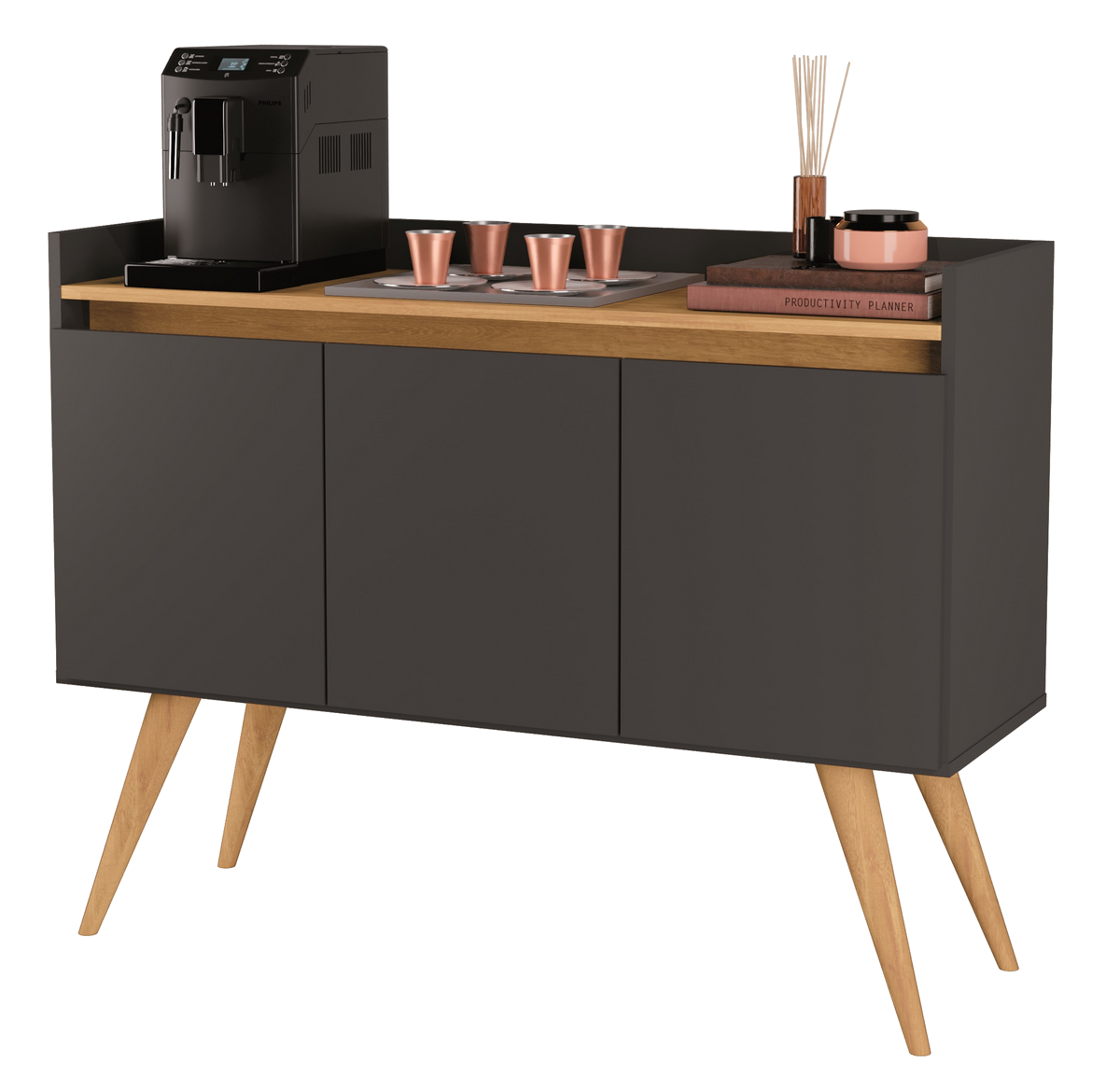 Buffet 3 Portas Gold Preto/Mel - MOVEIS PRIMUS - Imagem 2