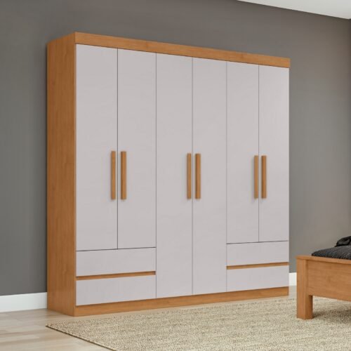 Guarda-Roupa 6 Portas Zeus 1,77 m Amêndoa Clean/Off White - LOPAS