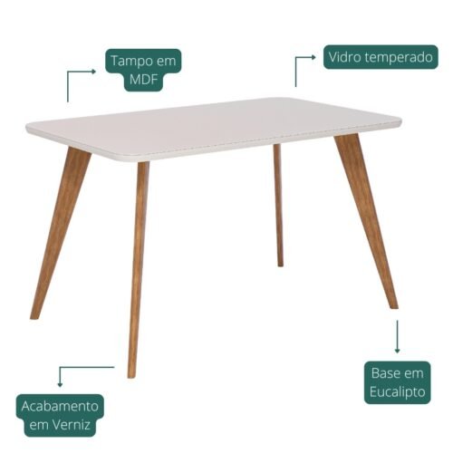 Alternative view of Mesa Acerola 130 (C/Vidro) Madeira/Off White - CIMOL