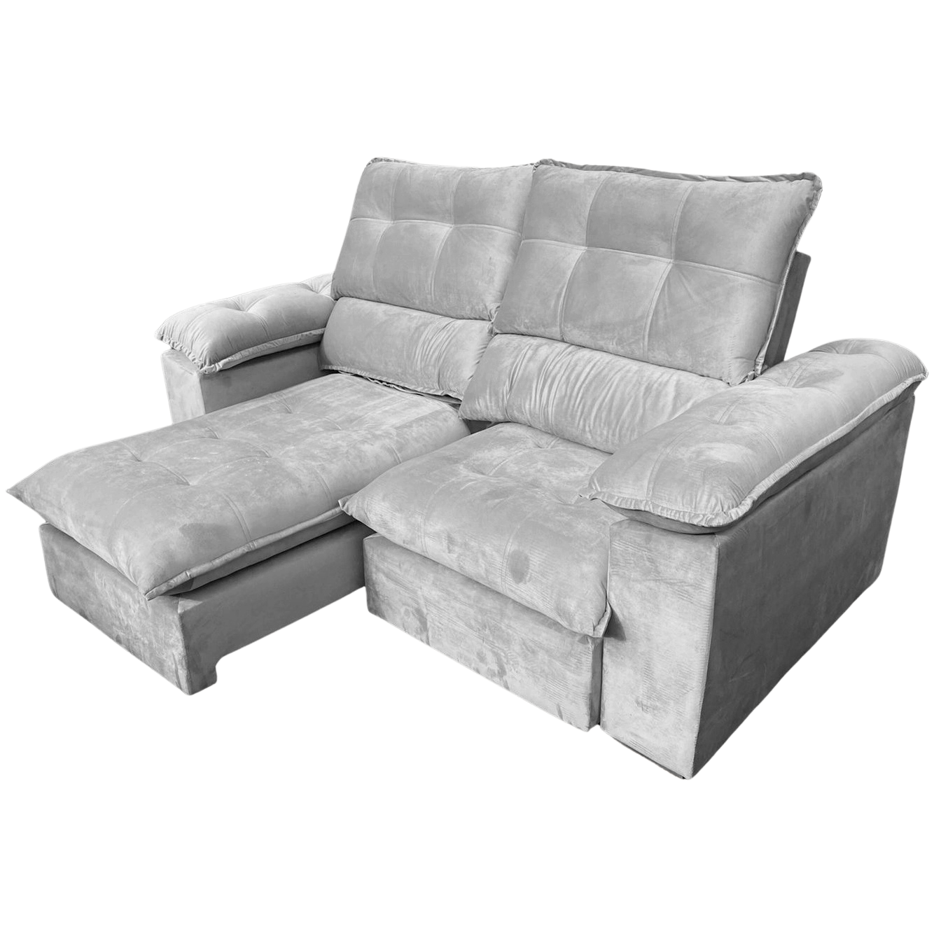 Sofá Retrátil e Reclinável Suíça 2,10 m Veludo Cinza Prata - LEO DECOR (PROMOÇÃO - LEVE AVARIA) - Imagem 2