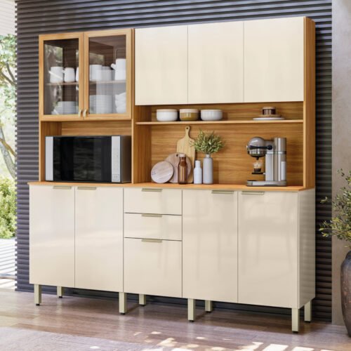 Kit Cozinha Amora 1,98 m Cinamon Touch/Off White - DEMÓBILE