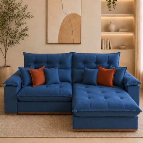 Sofá Retrátil e Reclinável Anabelle 2,50 Veludo Azul - WM ESTOFADOS