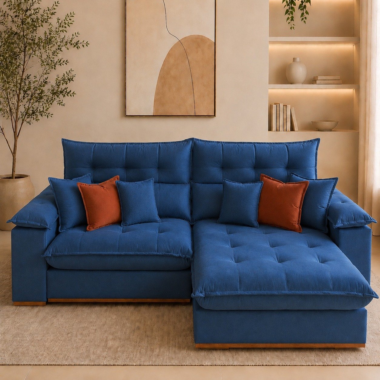 Sofá Retrátil e Reclinável Anabelle 2,50 Veludo Azul - WM ESTOFADOS