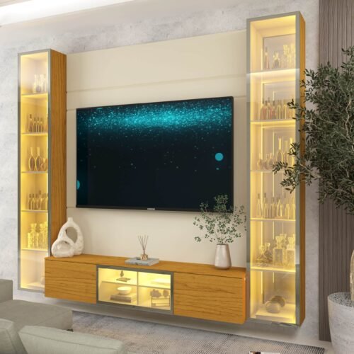 Home Suspenso até 85" Luminare Reflecta com Duas Torres 230 Off White/Naturale - GELIUS