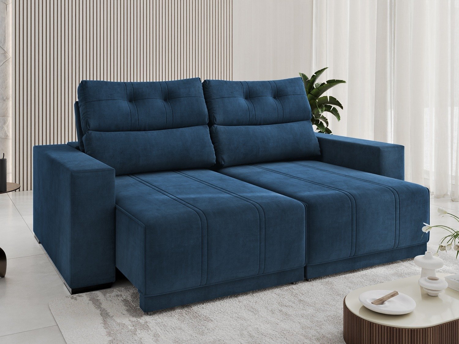 Sofá Retrátil e Reclinável Royal 2,00 m Veludo Azul - VIERO MÓVEIS - Imagem 3