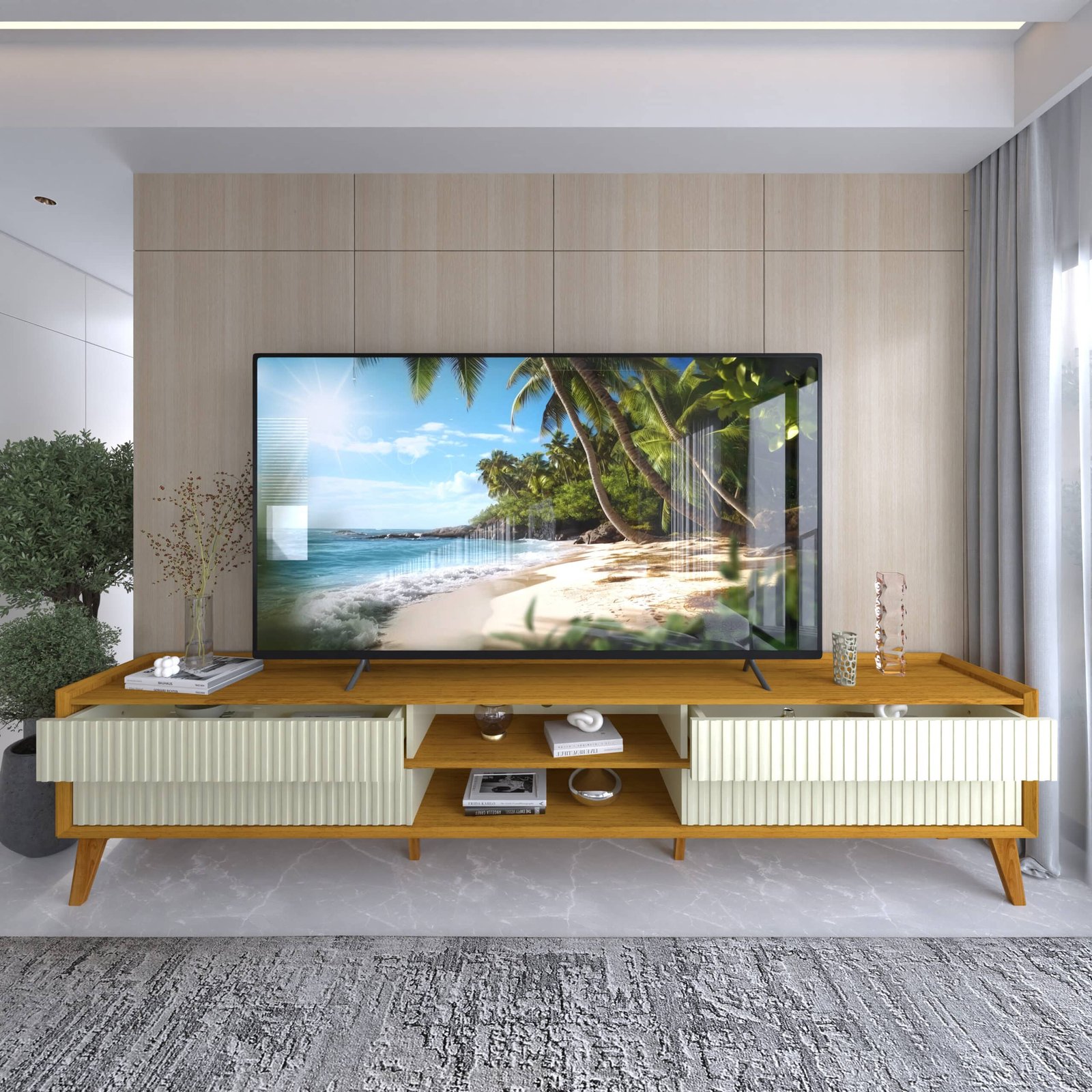 Rack ate 85" Magnifico Naturale/Off White - GELIUS - Imagem 2