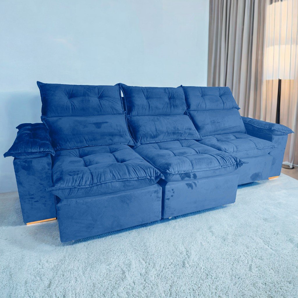 Sofá Retrátil e Reclinável Imperial 2,75 m Veludo Jolie Azul 07 - IMPERIAL DECOR - Imagem 2