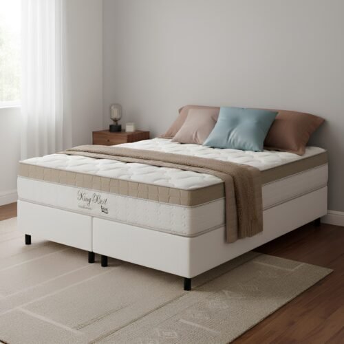Colchão Queen King Best 28 cm D28 Molas Ensacadas + Base Simples Corino Branco – ANJOS + ALTO NÍVEL