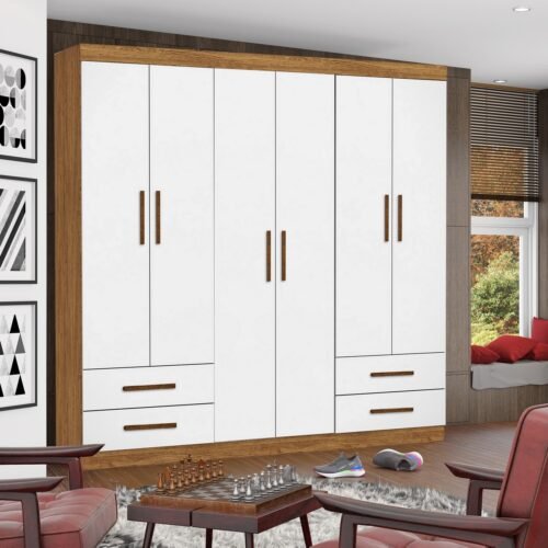 Guarda-Roupa 6 Portas Hércules (Sem espelho) 1,77 m Cinamomo/Branco - CARIOCA MÓVEIS