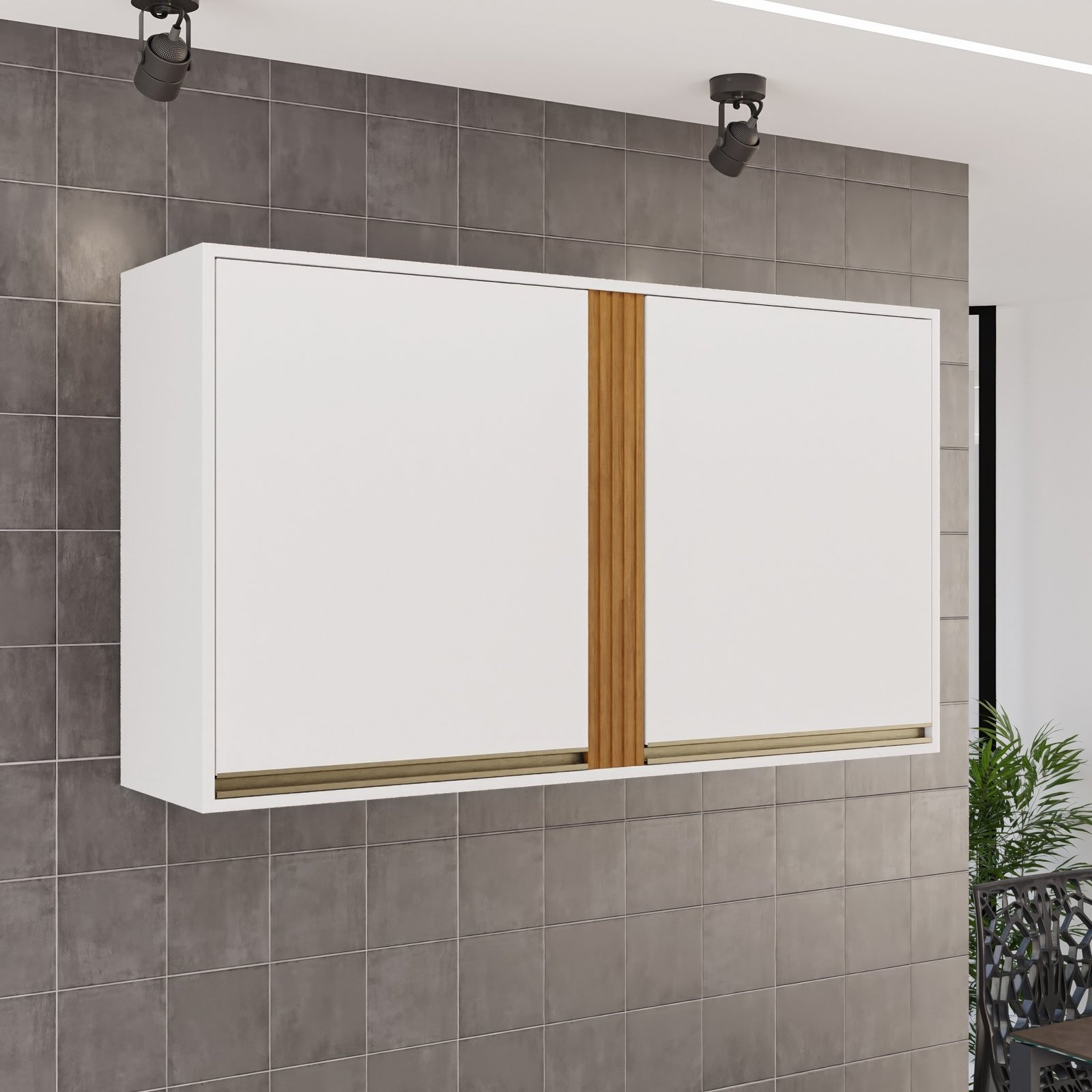 Armário Aéreo 2 Portas Pérola 1,20 m Branco/Cinamomo - SALLÊTO