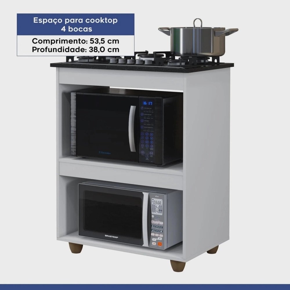 Balcão para Cooktop 4 Bocas Turim Branco - KAIKI MÓVEIS - Imagem 2