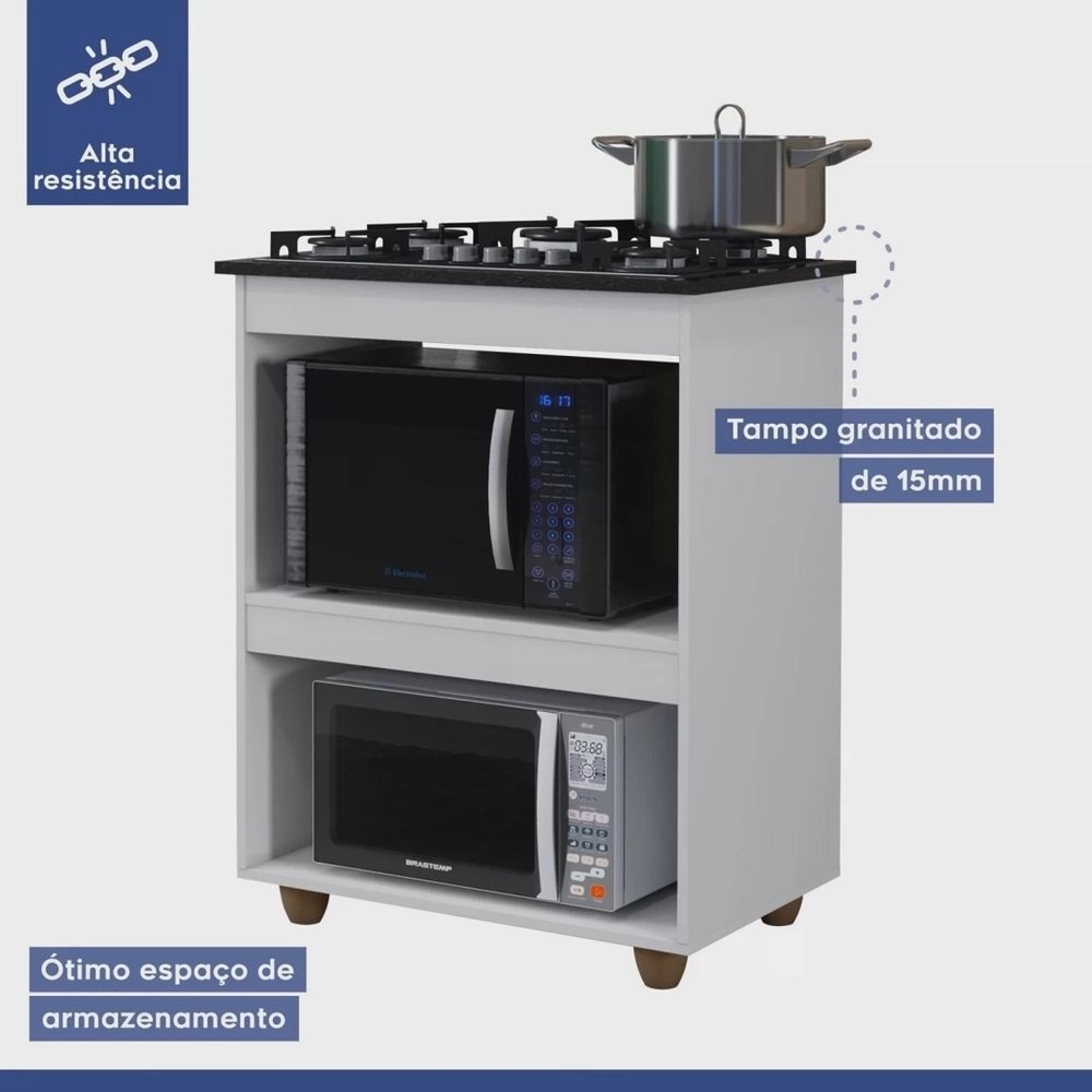 Balcão para Cooktop 4 Bocas Turim Branco - KAIKI MÓVEIS - Imagem 4