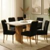 Mesa Mona/Munique 160 Mel/Blonde Off White com 6 Cadeiras Sophia Veludo Preto – VIERO + WM DECOR