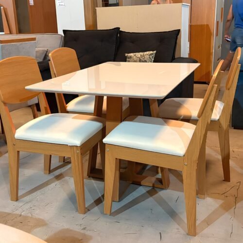 Alternative view of Mesa Pedro 90 Mel/Off White com 4 Cadeiras Havana Veludo Creme – ART ASSENTOS + RUFATO
